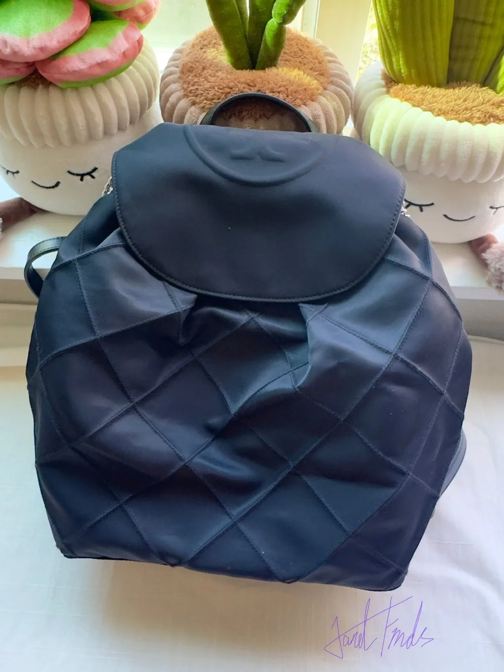 New with Nordstrom Tag🎒Tory Burch Black Fleming Diamond Quilting Nylon Backpack